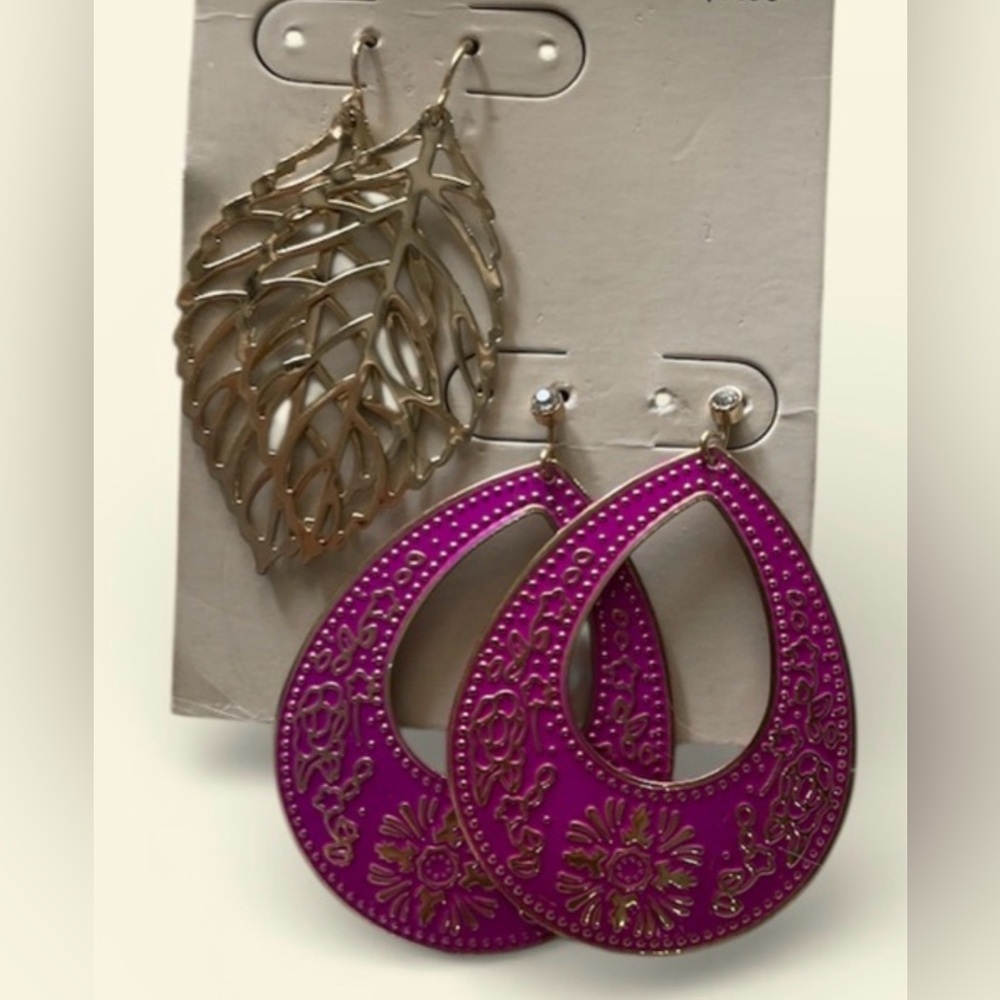 2 Set Elegant Gold and Purple Leaf Earrings